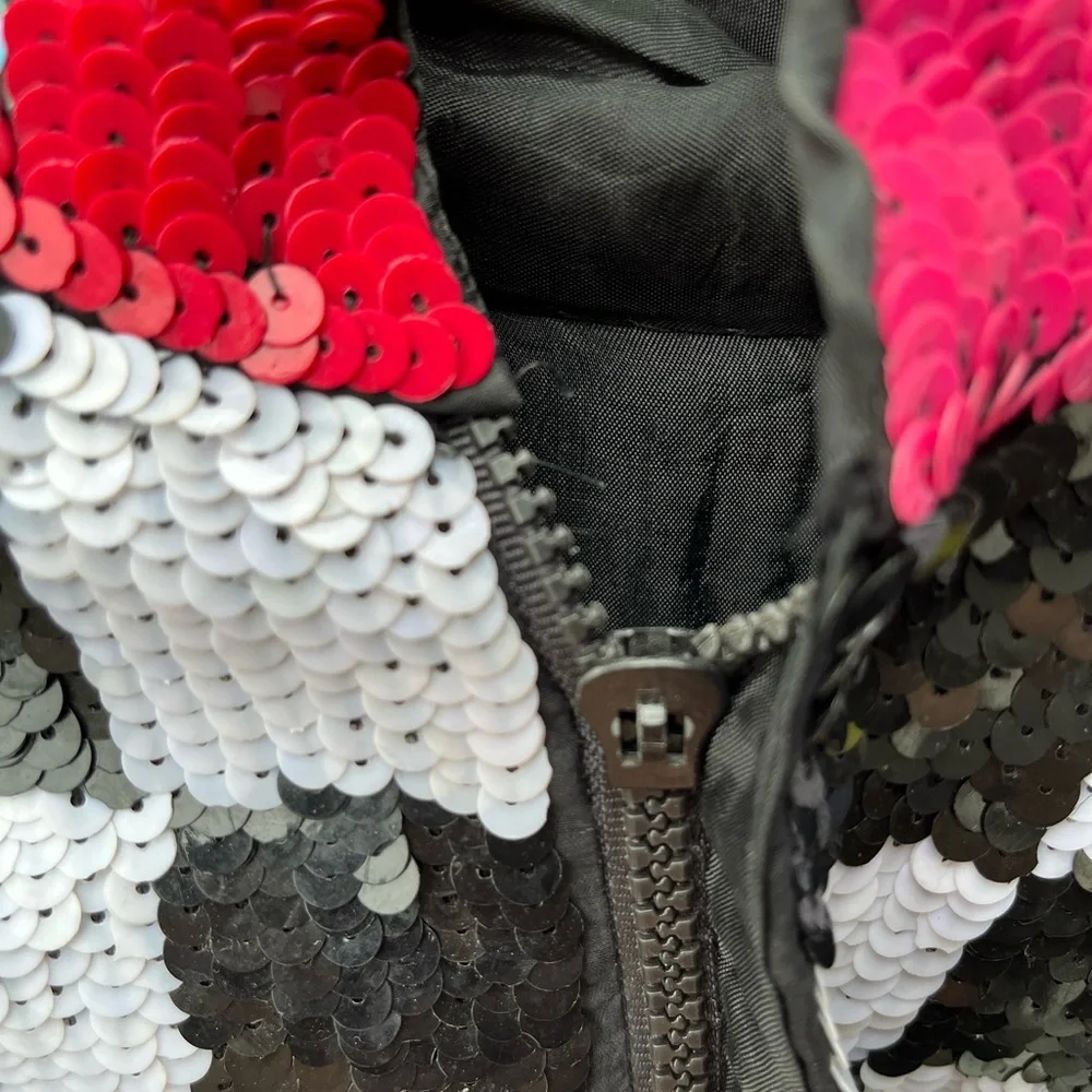 Sequin Bomber Jacket Sz S M Black Checkerboard Abstract Pop Art Vtg 80s Womans - Picture 4 of 5